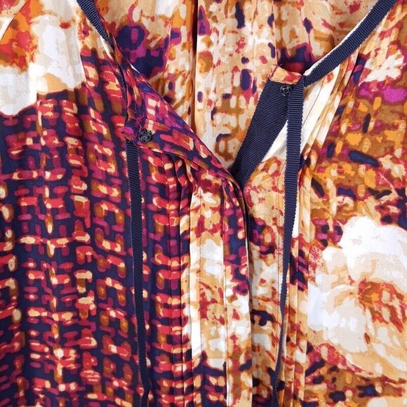 CHARTER CLUB Womens Top Small Tan Floral Button Up Shirt Silky Blouse - Picture 4 of 8